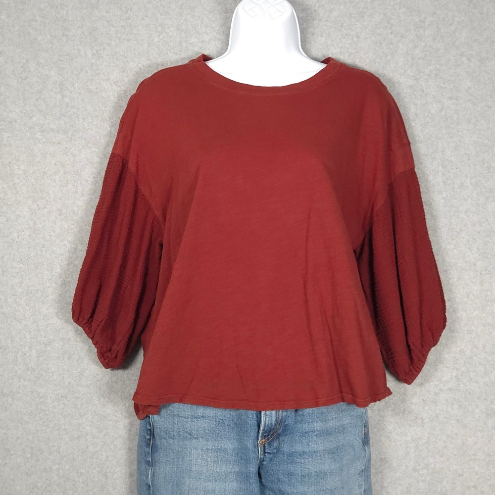 Anthropologie Velvet Graham Spencer Women Medium Gauze Cotton Balloon Sleeve Top